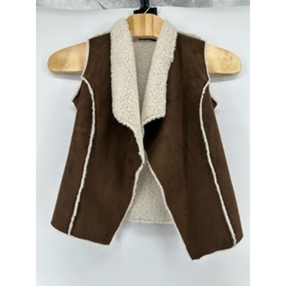 Anthropologie THML Brown Faux Suede Sherpa Lined Vest Sleeveless Jacket Small - Picture 1 of 6